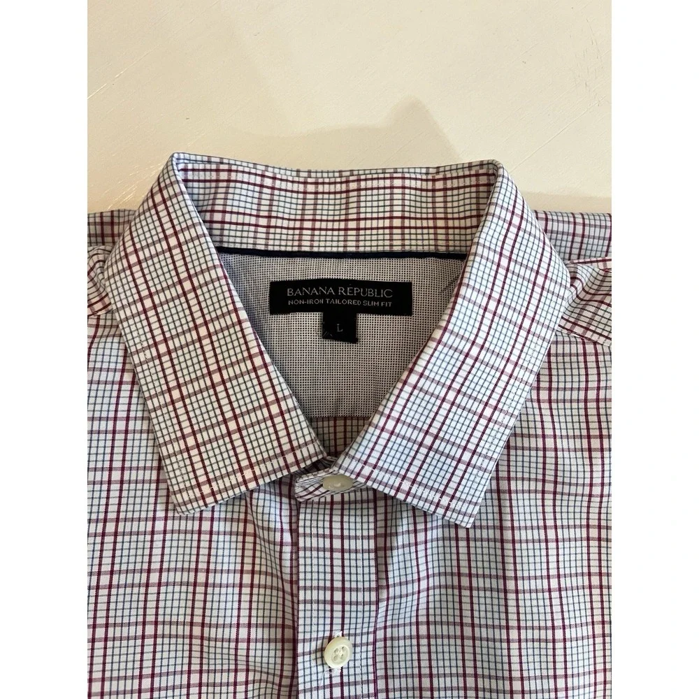 Banana‎ Republic Mens Large Non Iron Slim Fit Button Up Collard Shirt Red White